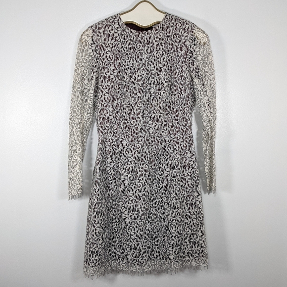 Carven White Lace Long Sleeve Dress with Red Lining - Size 8/40 - Picture 2 of 13